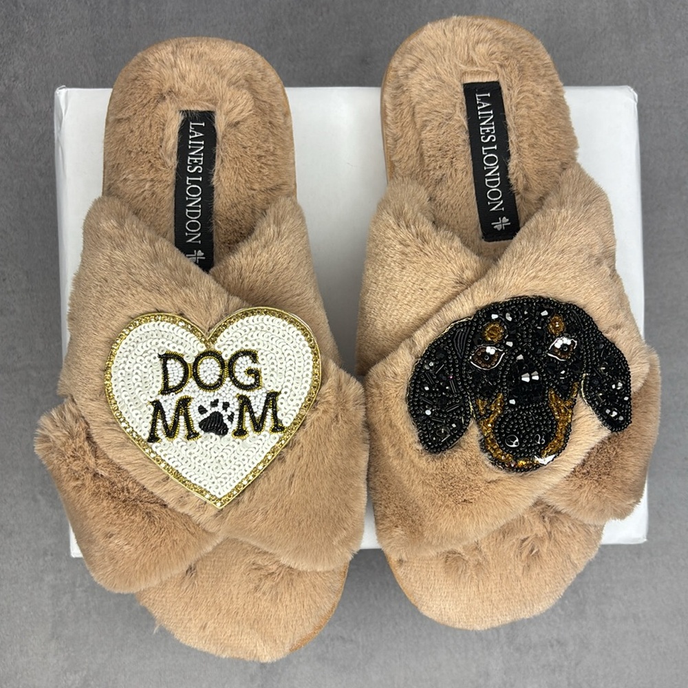 Tan 'Dog Mom' Slippers View 6